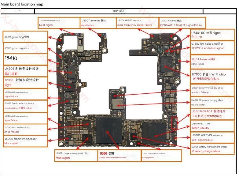 شناسایی قطعات مادربرد نقشه و شماتیک هواوی mate60 pro plus